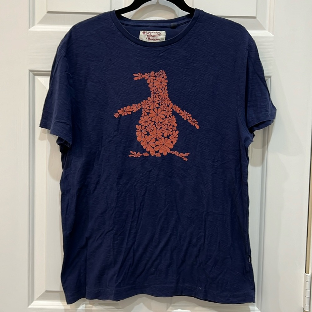 Original Penguin Tee Navy/Orange Floral Penguin Size M